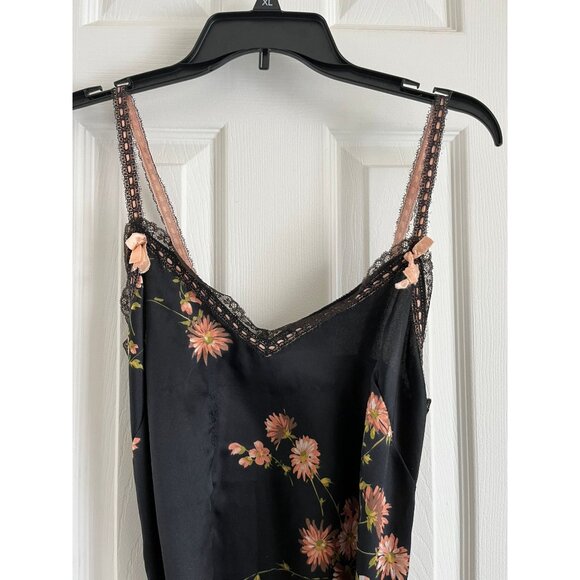 Vtg Saks Fifth Avenue Silk 2 Piece Lingerie Black Pink Green Floral Pattern - Picture 8 of 10